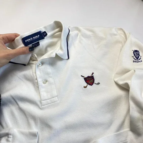 Vintage Polo Golf Ralph Lauren Rugby Long-Sleeve Top White XLarge. - Picture 4 of 4